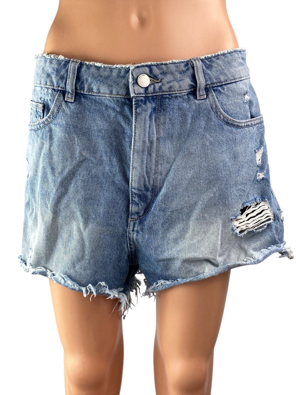 DL1961 Women's Blue Distressed High Waist Frayed Hem Cut Off Denim Shorts Sz 30